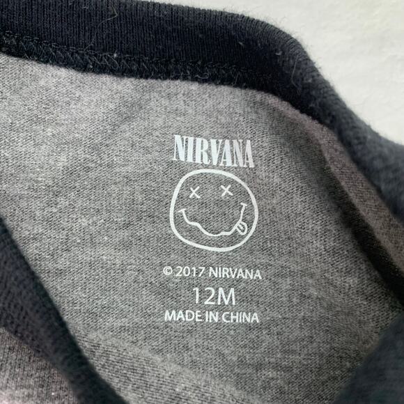 Nirvana Baby 12M Smiley Face All Over Print Long Striped Sleeve One Piece Romper - Picture 4 of 6